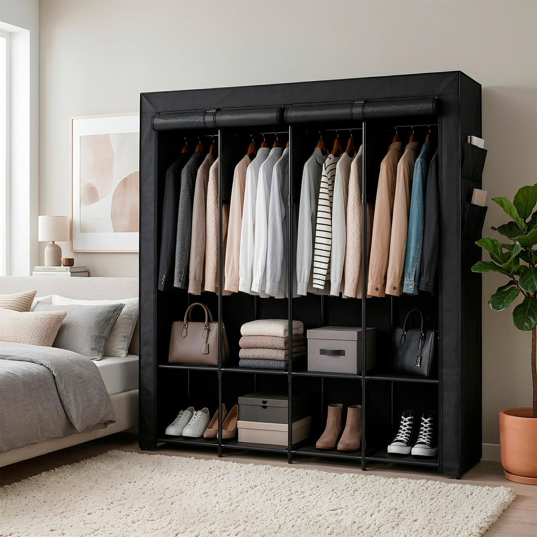 Portable Fabric Wardrobe - 170 x 45 x 167cm - Black