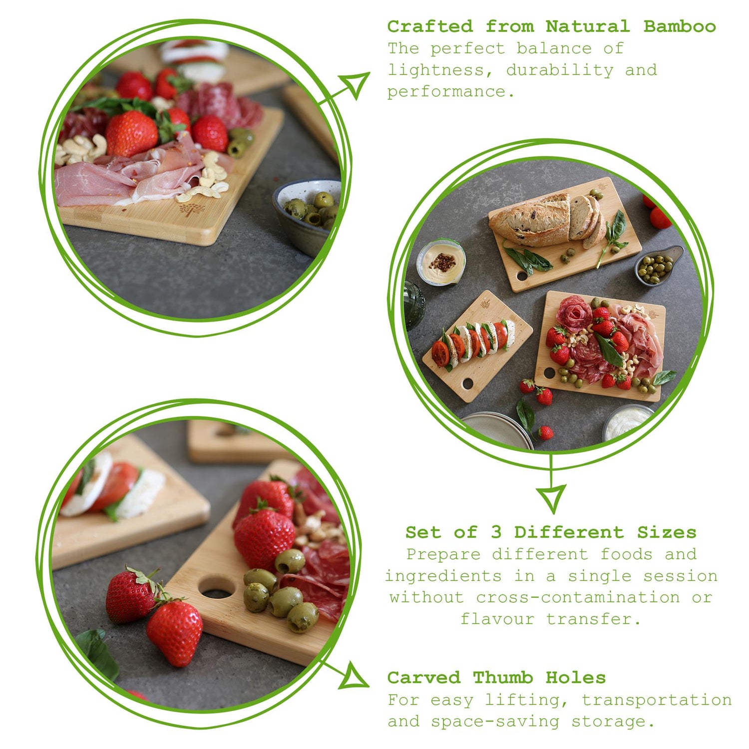 3 Piece Bamboo Chopping Board Set