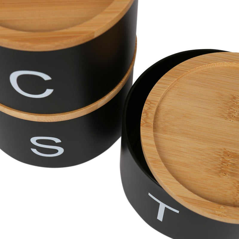 3pc Stacking Tea Coffee Sugar Canister Set with Bamboo Lids