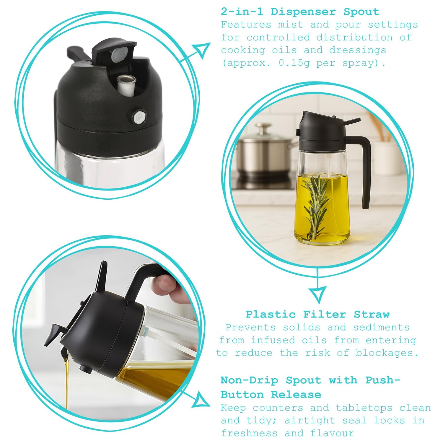 470ml 2-in-1 Glass Olive Oil Spray Bottle