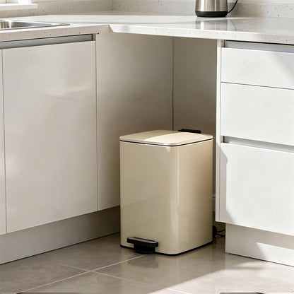 20L Square Stainless Steel Kitchen Pedal Bin - Beige
