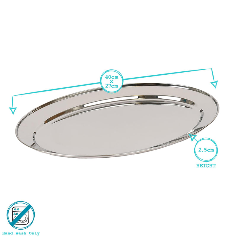 40cm x 27cm Oval Stainless Steel Serving Platter - By Argon Tableware