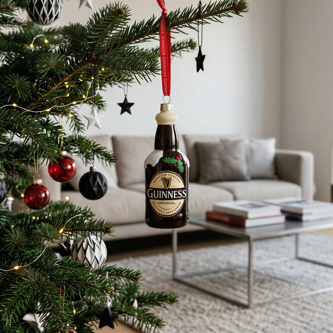 Guinness Label Bottle Christmas Tree Decoration - Black