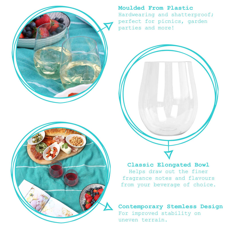 480ml Reusable Plastic Stemless Wine Glass - By Argon Tableware