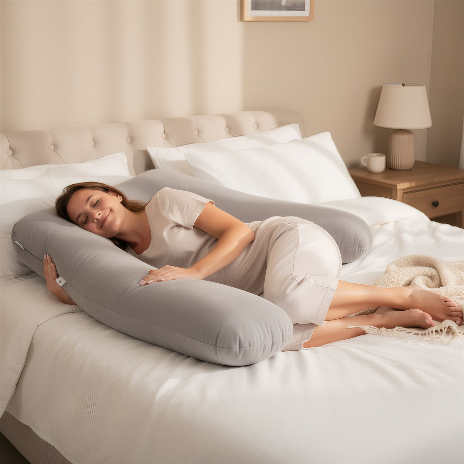 Pregnancy Pillow with Storage Bag - Grey