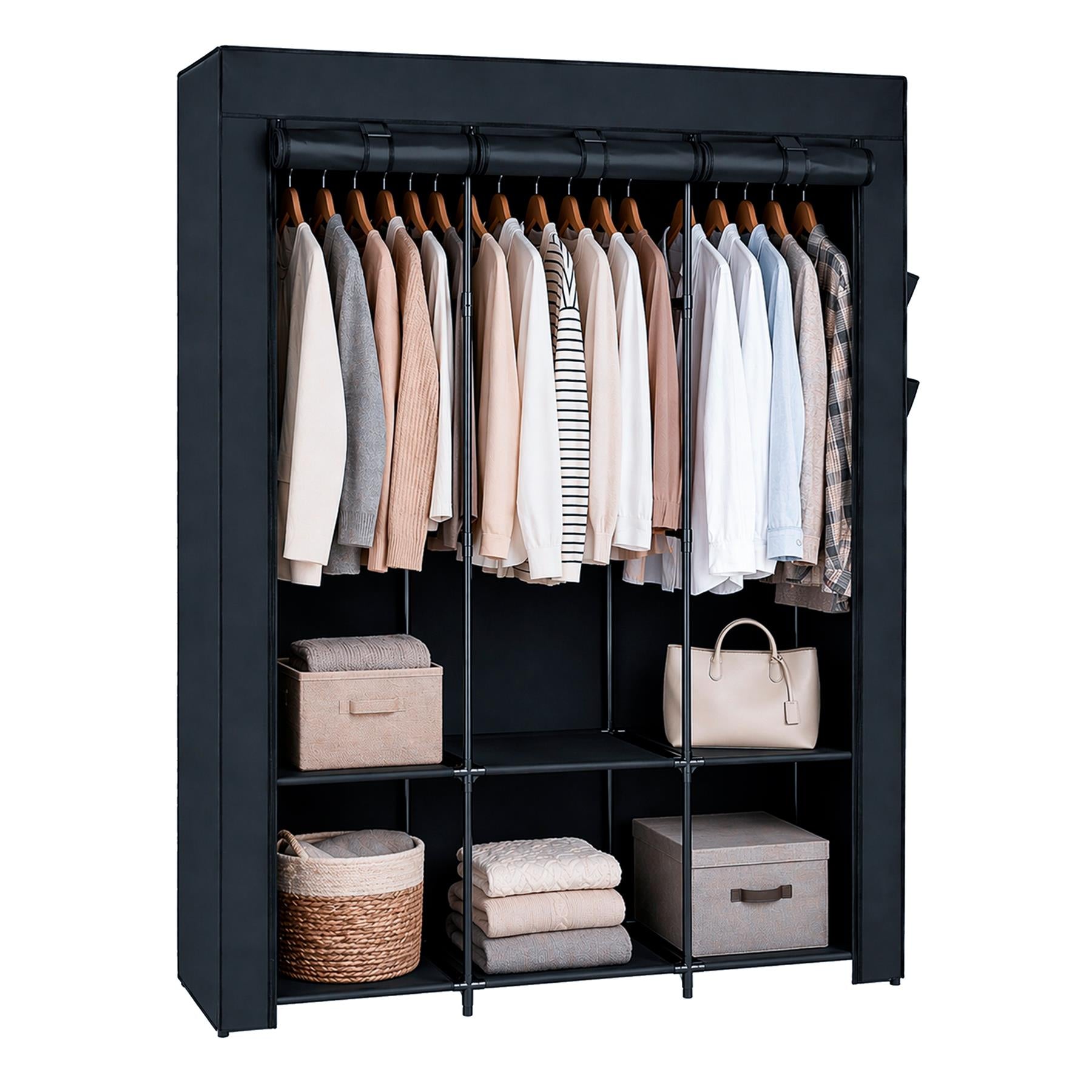 Portable Fabric Wardrobe - 130 x 45 x 167cm - Black