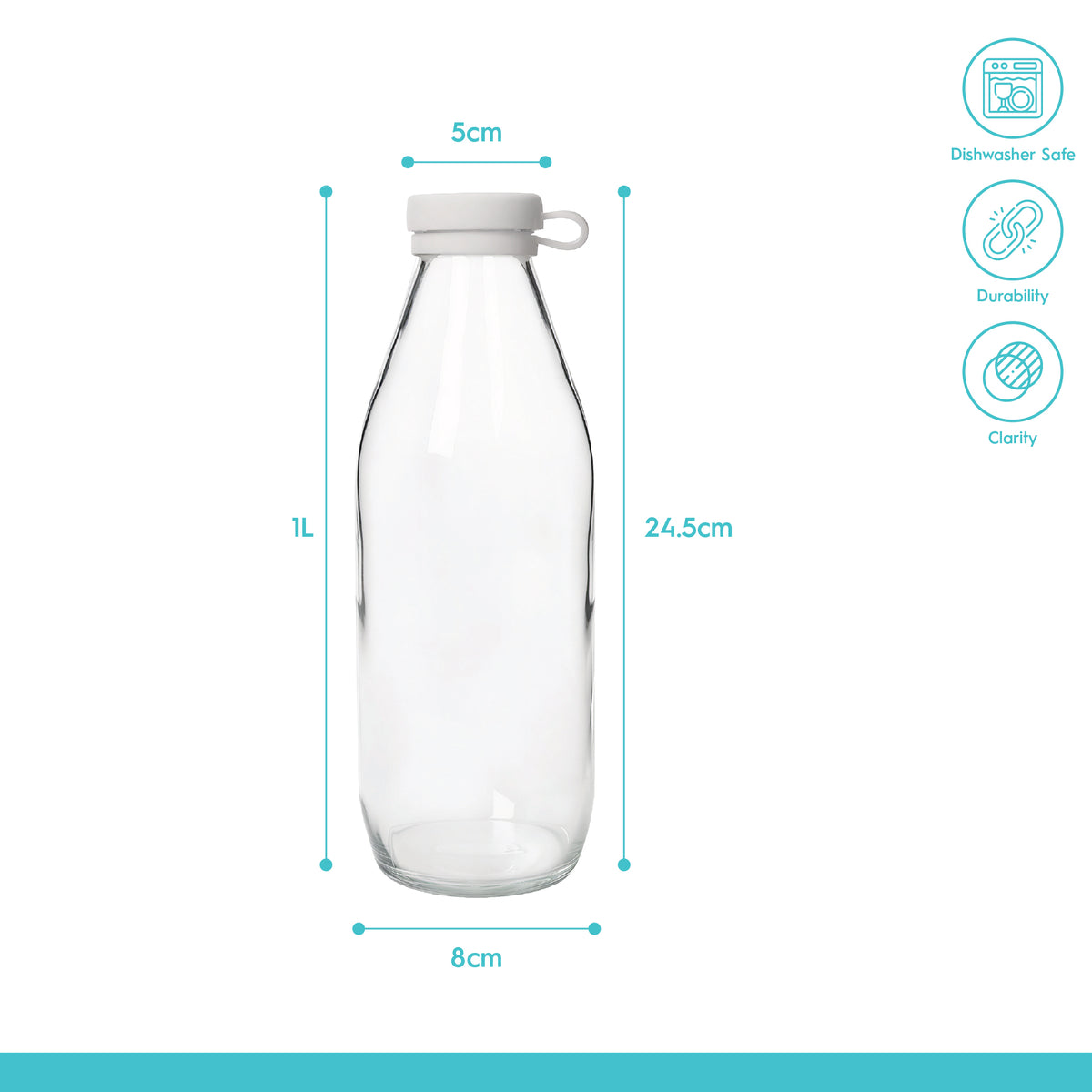 1L Glass Water Bottle with Silicone Lid