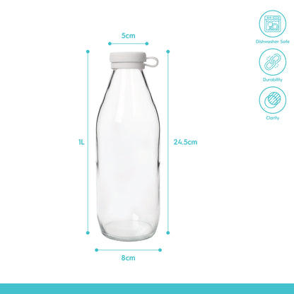 1L Glass Water Bottle with Silicone Lid