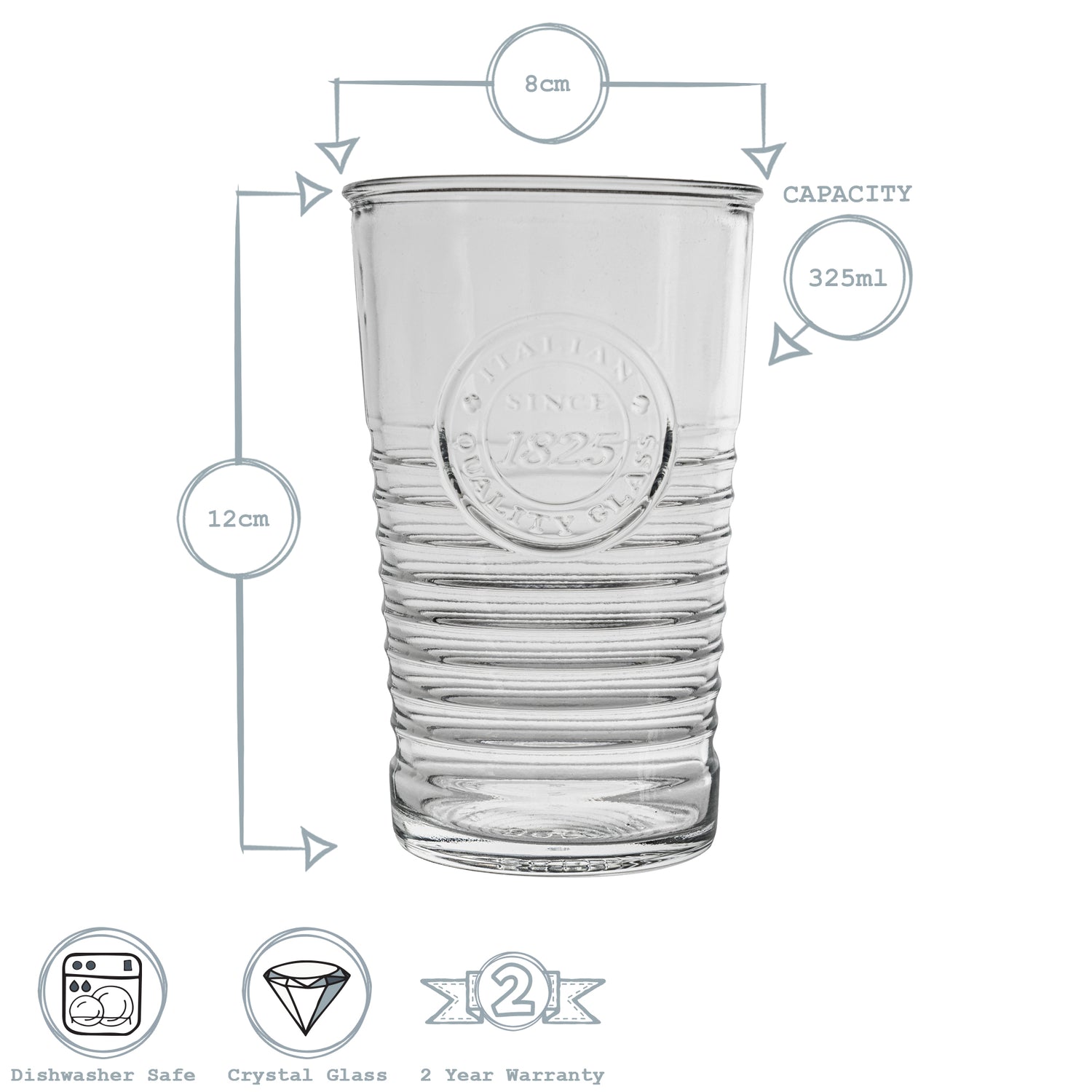 Bormioli Rocco Officina 1825 Vintage Glass Drinking Tumbler - 325ml