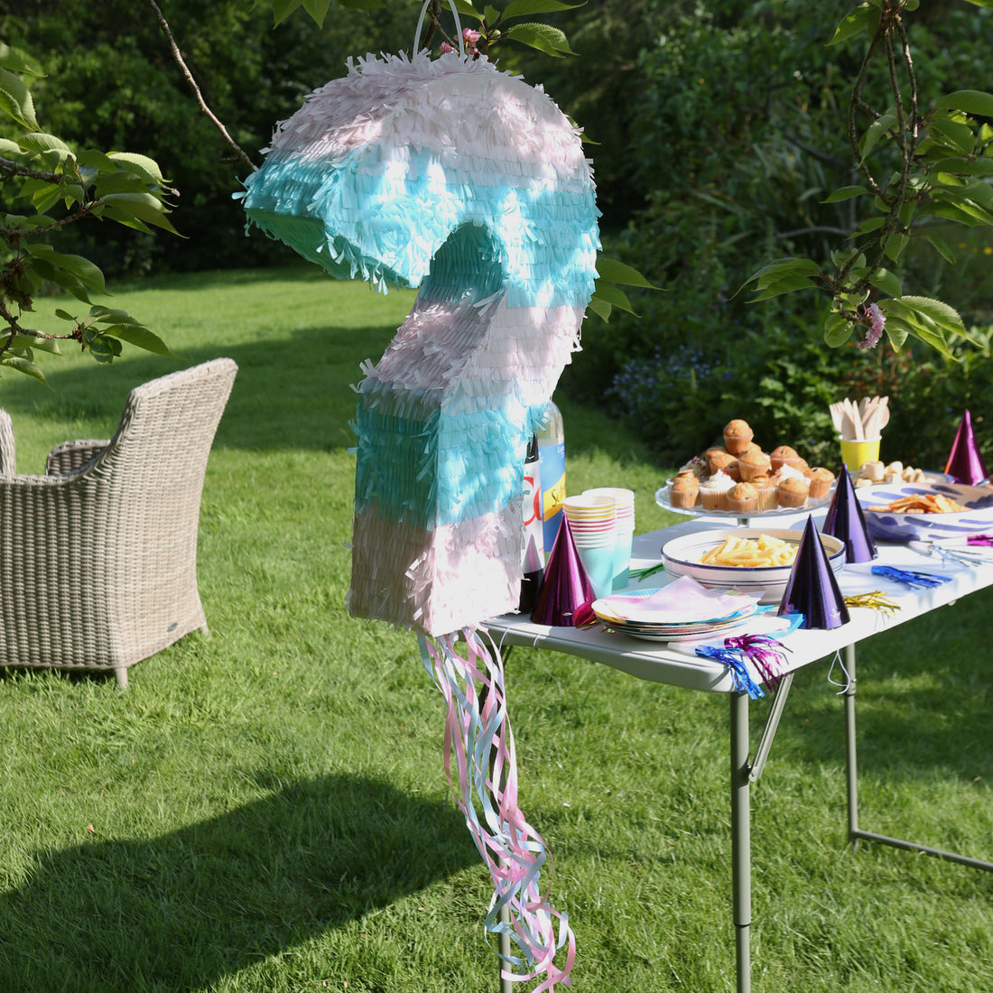 2pc Gender Reveal Pull String Pinata Set with Blindfold