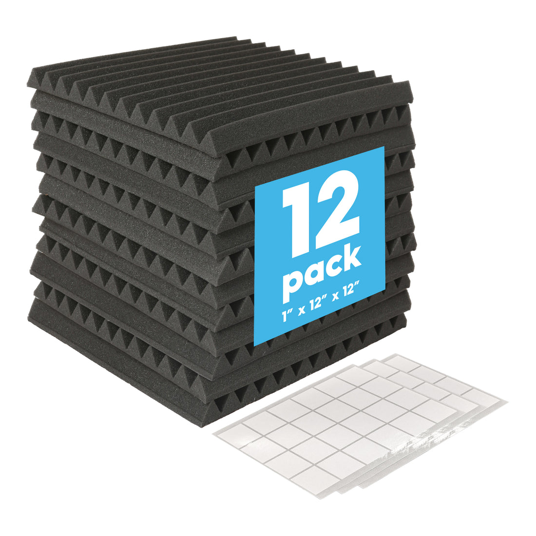 Square Foam Acoustic Panels - 2.5 x 30 x 30cm - Black - Pack of 12