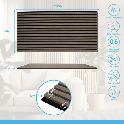 Wooden Acoustic Wall Panel - 120 x 60cm - Grey/Black