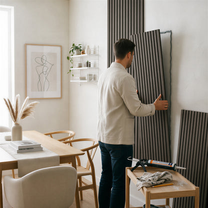 Wooden Acoustic Wall Panel - 120 x 60cm - Grey/Black