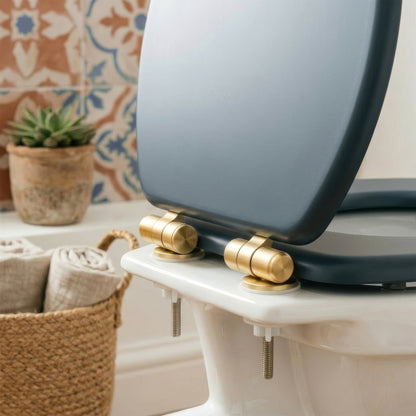 Wooden Soft Close Toilet Seat - Blue/Gold