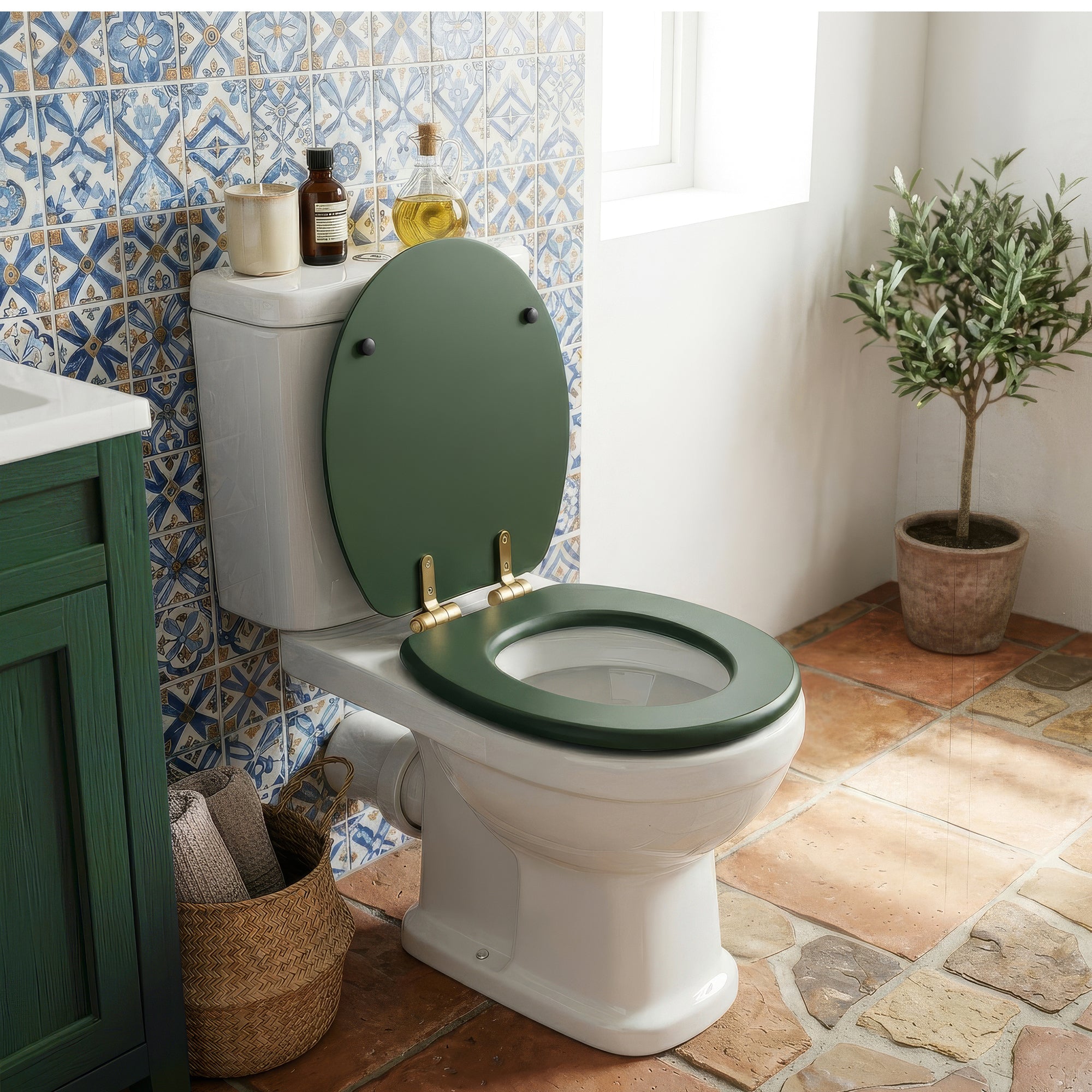Wooden Soft Close Toilet Seat - Green/Gold