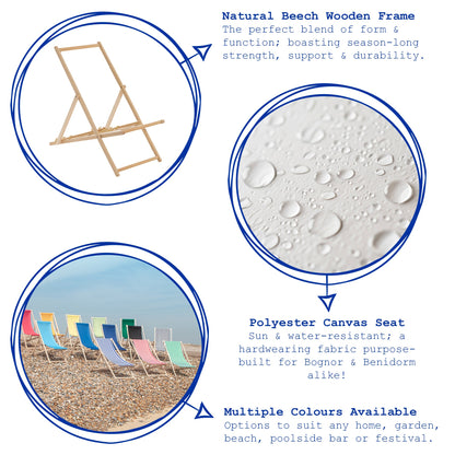 Harbour Housewares Beach Deck Chair - Light Blue with Beech Wood Frame