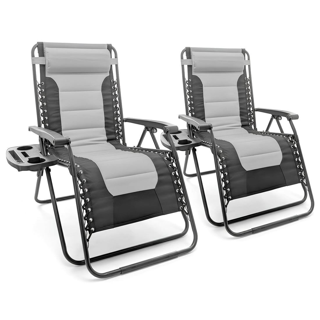 2 Piece Padded Zero Gravity Chair Set - Grey