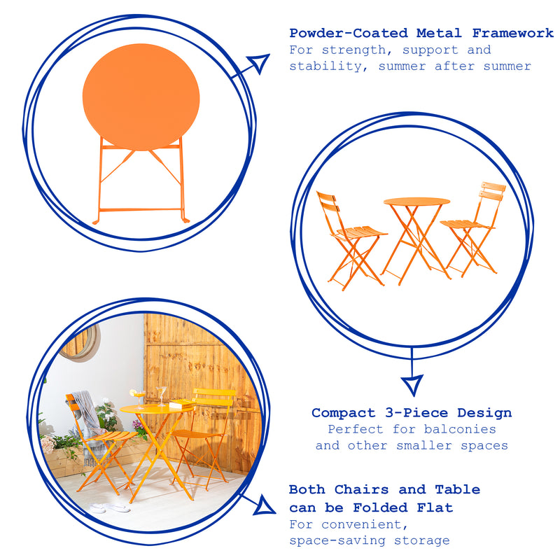 Harbour Housewares 2 Seater Sussex Bistro Set - Round - Yellow