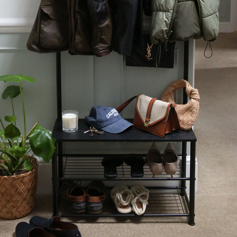 Square Steel Coat Rack with Shoe Storage Bench - By Harbour Housewares