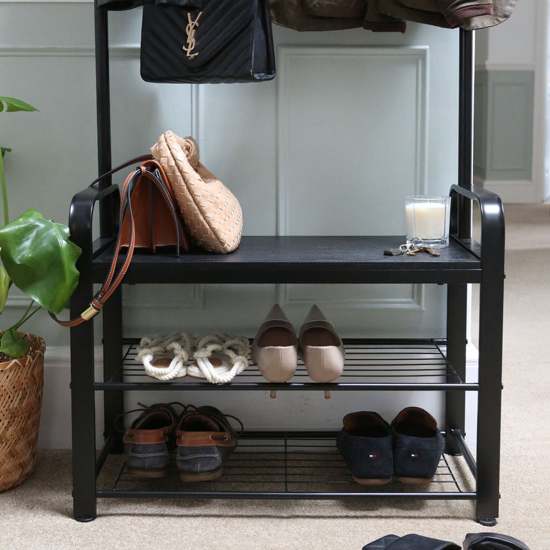 Curved Steel Coat Rack with Shoe Storage Bench - By Harbour Housewares