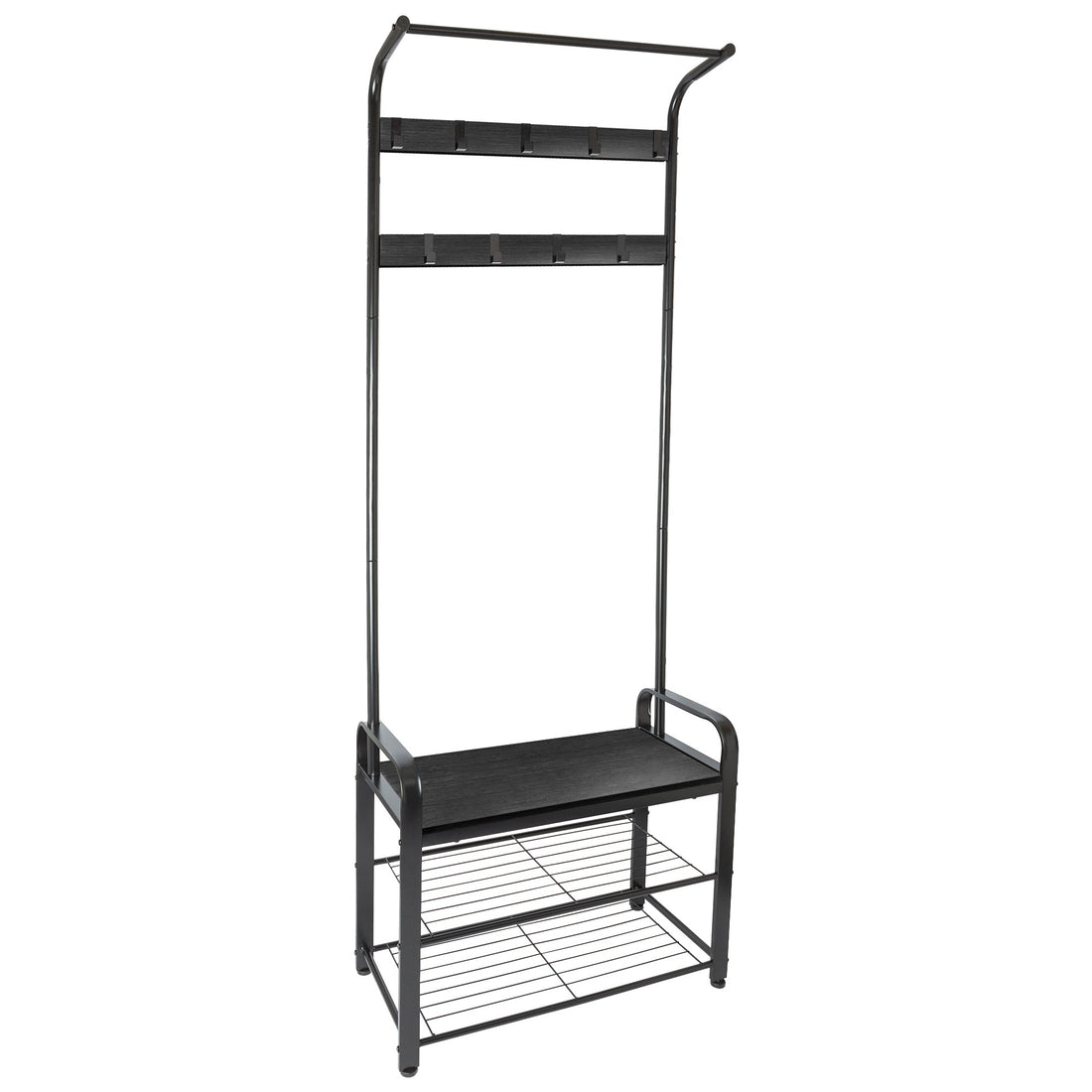 Curved Steel Coat Rack with Shoe Storage Bench