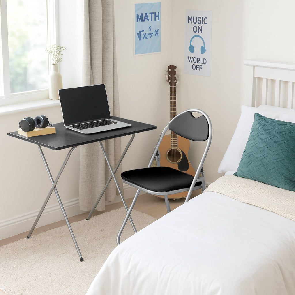 Harbour Housewares Folding Computer Desk - Black and Silver