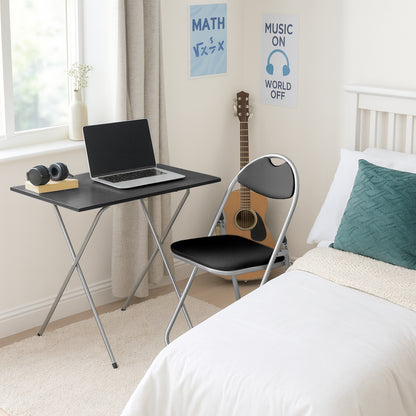Harbour Housewares Folding Computer Desk - Black and Silver