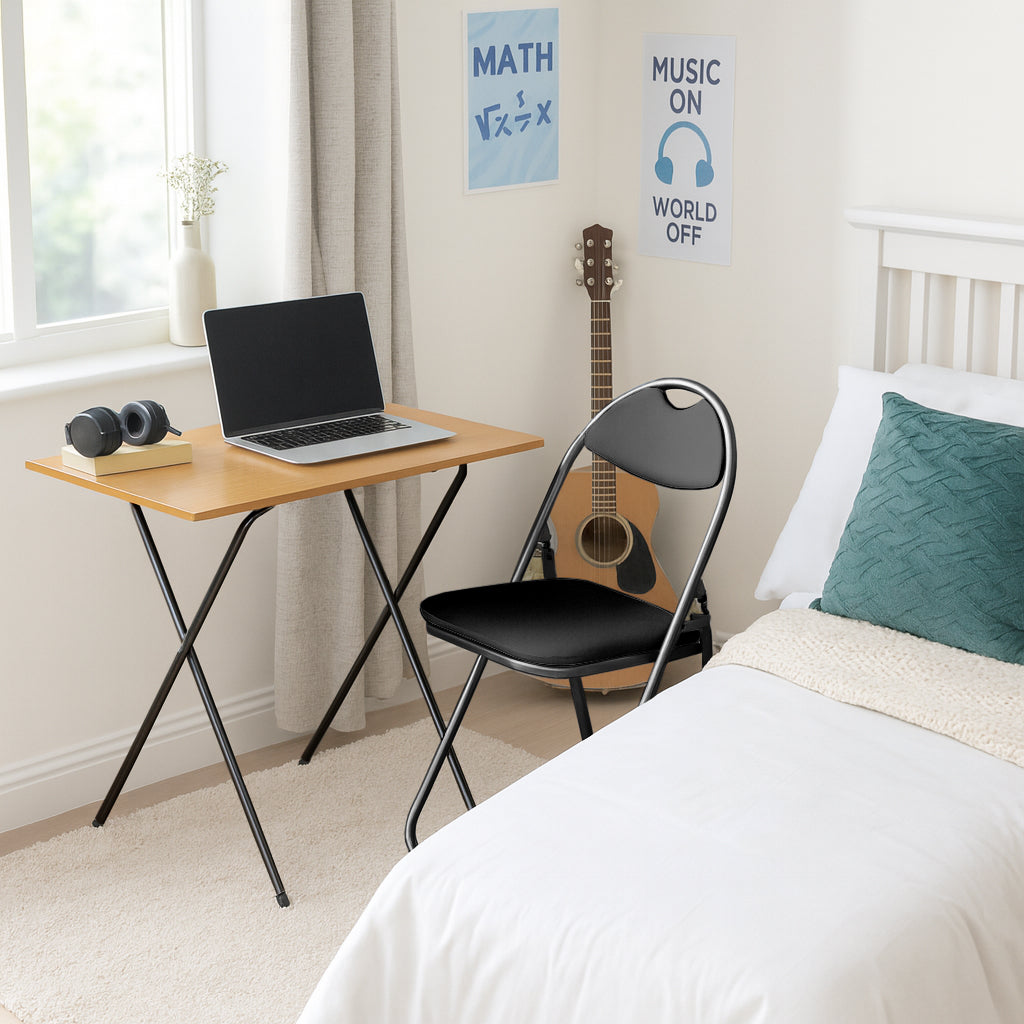 Harbour Housewares Folding Computer Desk - Natural Wood and Black
