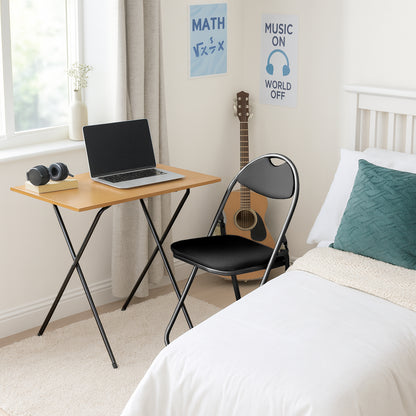 Harbour Housewares Folding Computer Desk - Natural Wood and Black