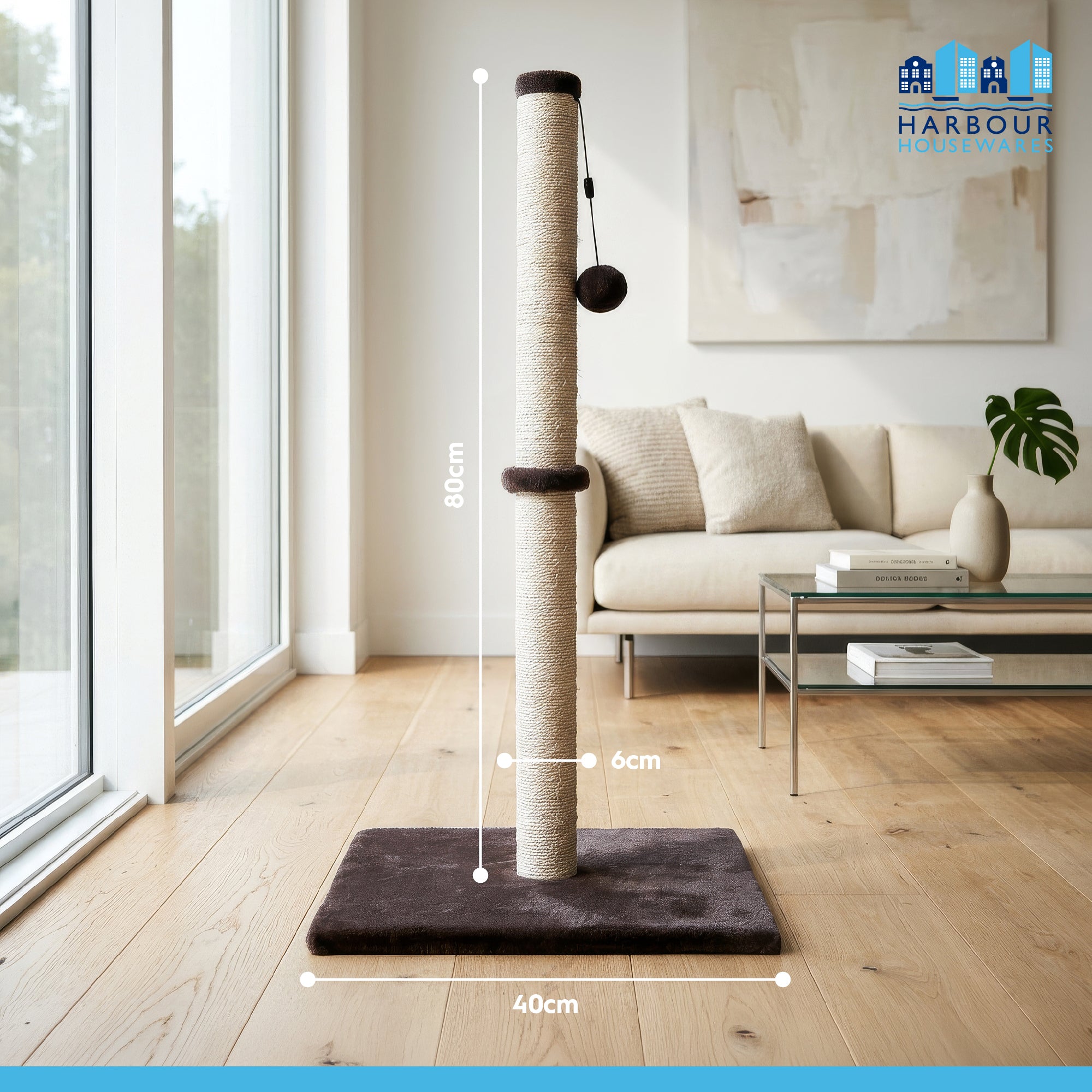 Cat Scratching Post with Hanging Ball - 80cm - Grey