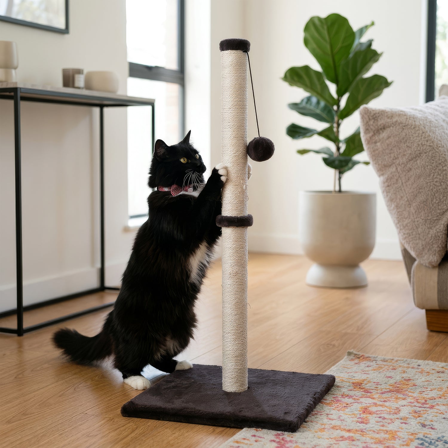 Cat Scratching Post with Hanging Ball - 80cm - Grey