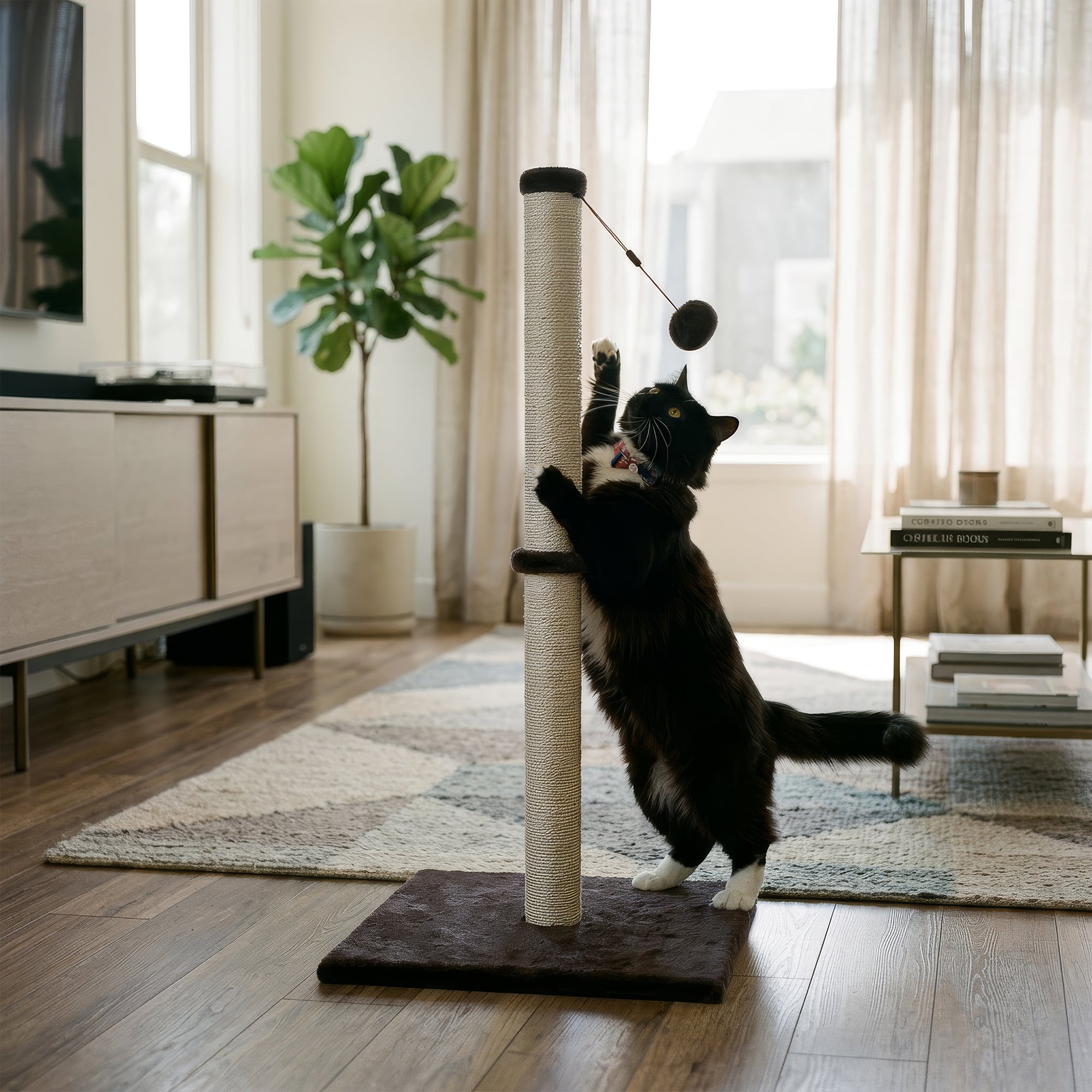 Cat Scratching Post with Hanging Ball - 80cm - Grey