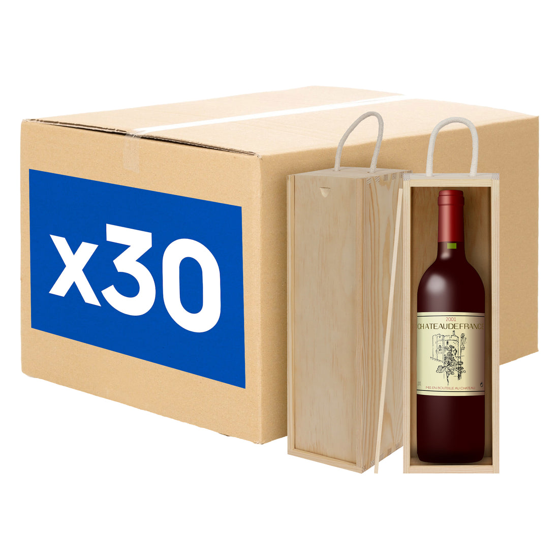 Single Bottle Wooden Wine Boxes - Pack of 30