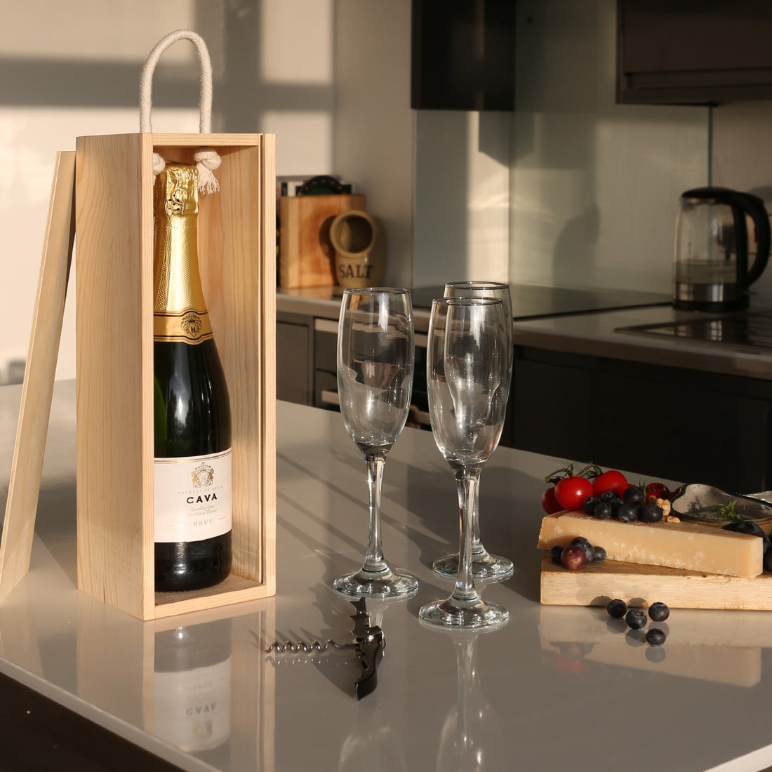 Wooden Champagne Wine Box - Single Bottle - Natural