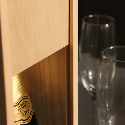 Wooden Champagne Wine Box - Single Bottle - Natural