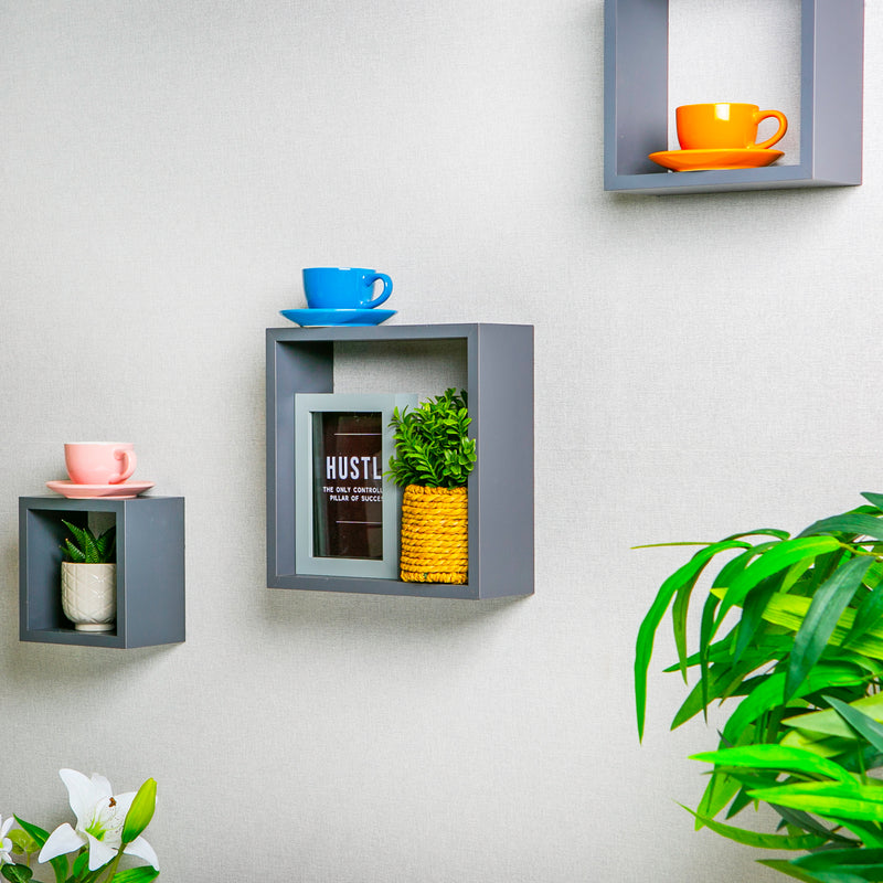 3pc Grey Modern Box Floating Shelves Set - By Harbour Housewares