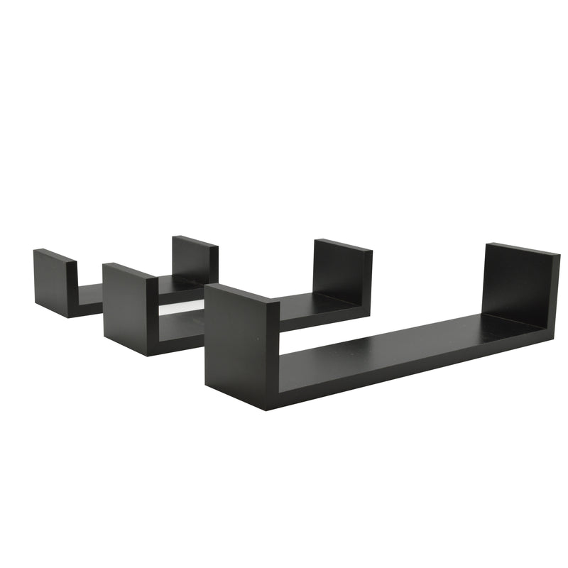 3pc Black Modern U Shaped Floating Shelves - By Harbour Housewares
