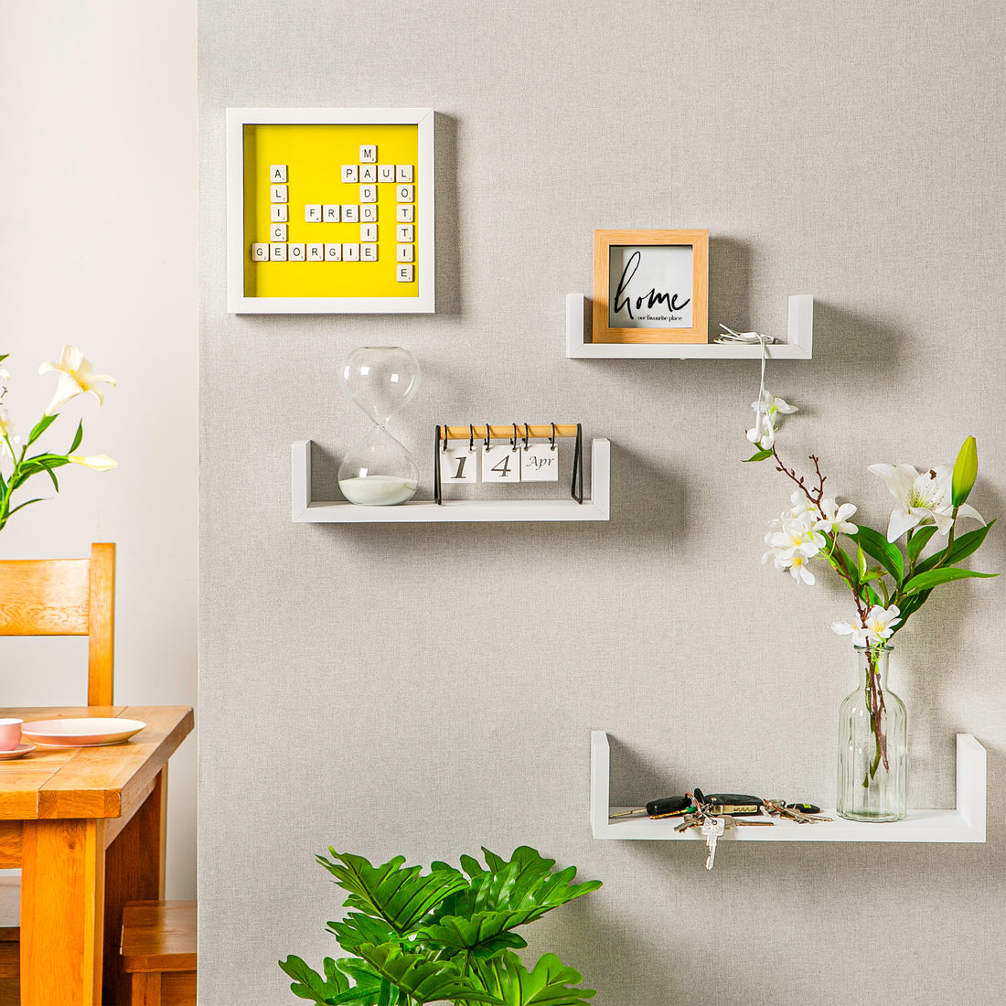 3pc White Modern U Shaped Floating Shelves