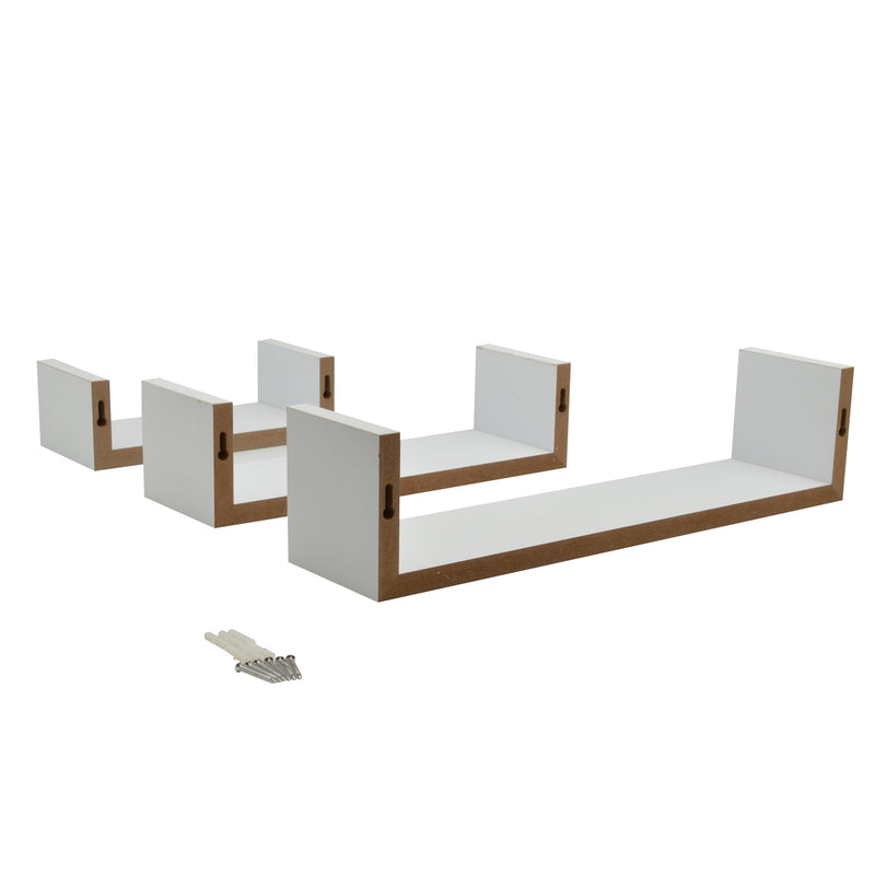 3pc White Modern U Shaped Floating Shelves - By Harbour Housewares