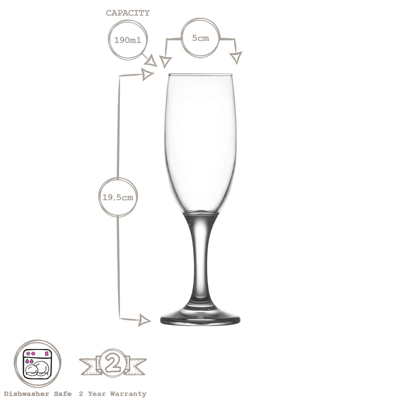 190ml Misket Glass Champagne Flute - Coloured Stem - By LAV