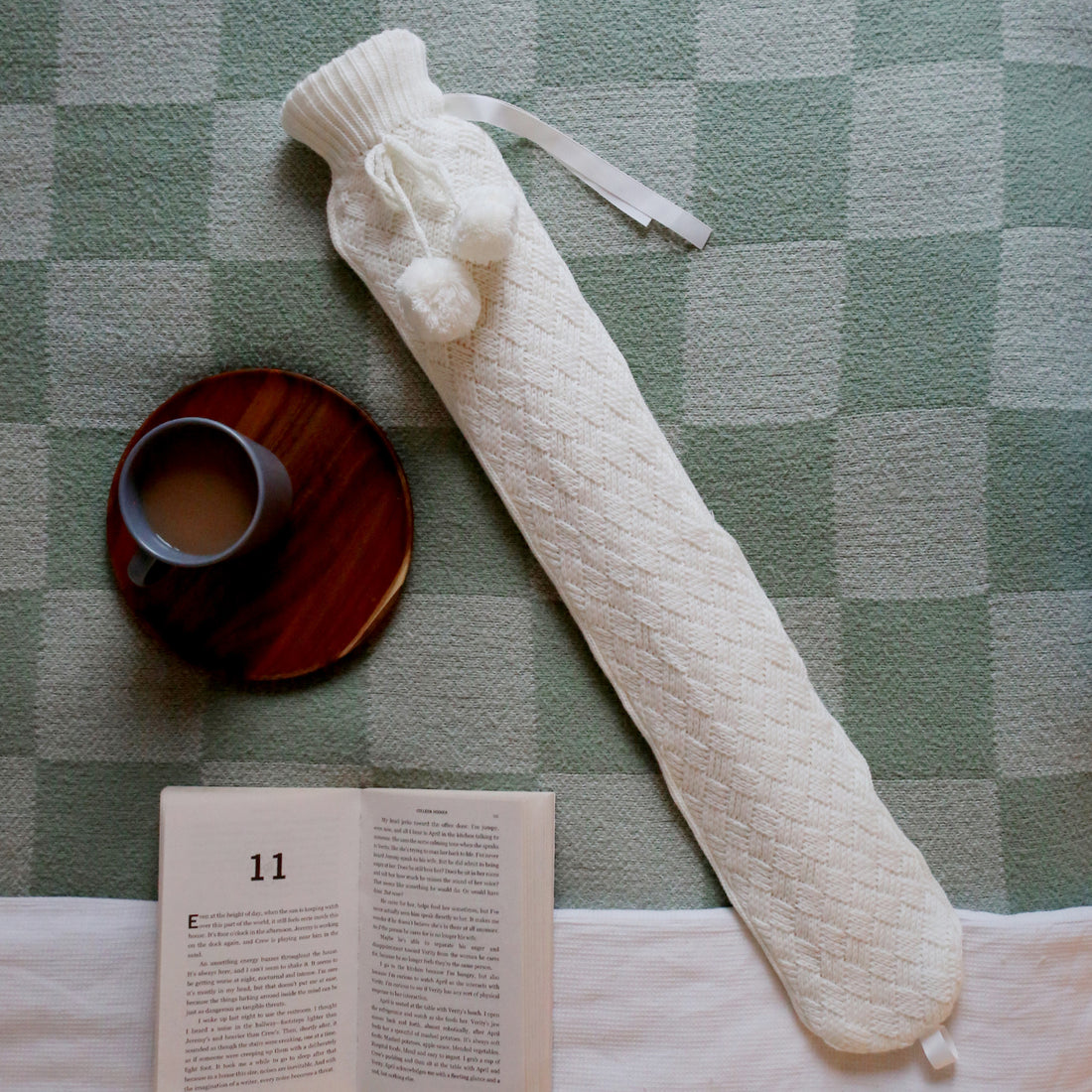 Long Hot Water Bottle Cover - Knitted - Cream