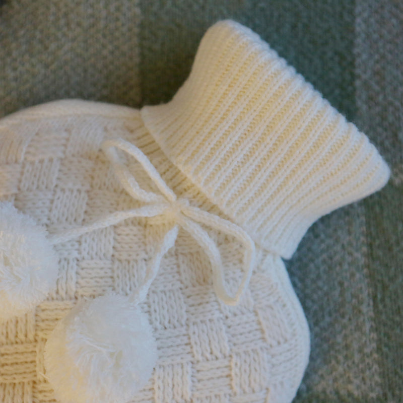 Nicola Spring Hot Water Bottle Cover - Knitted - Cream