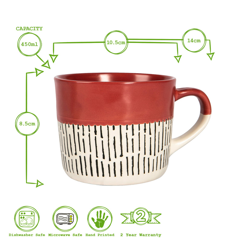 Nicola Spring Ceramic Dipped Dash Coffee Mug - 450ml - Red