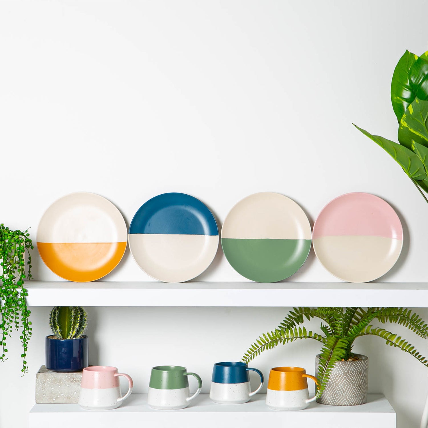 Colour Block Flecked Stoneware Belly Coffee Mug - 370ml - Sage