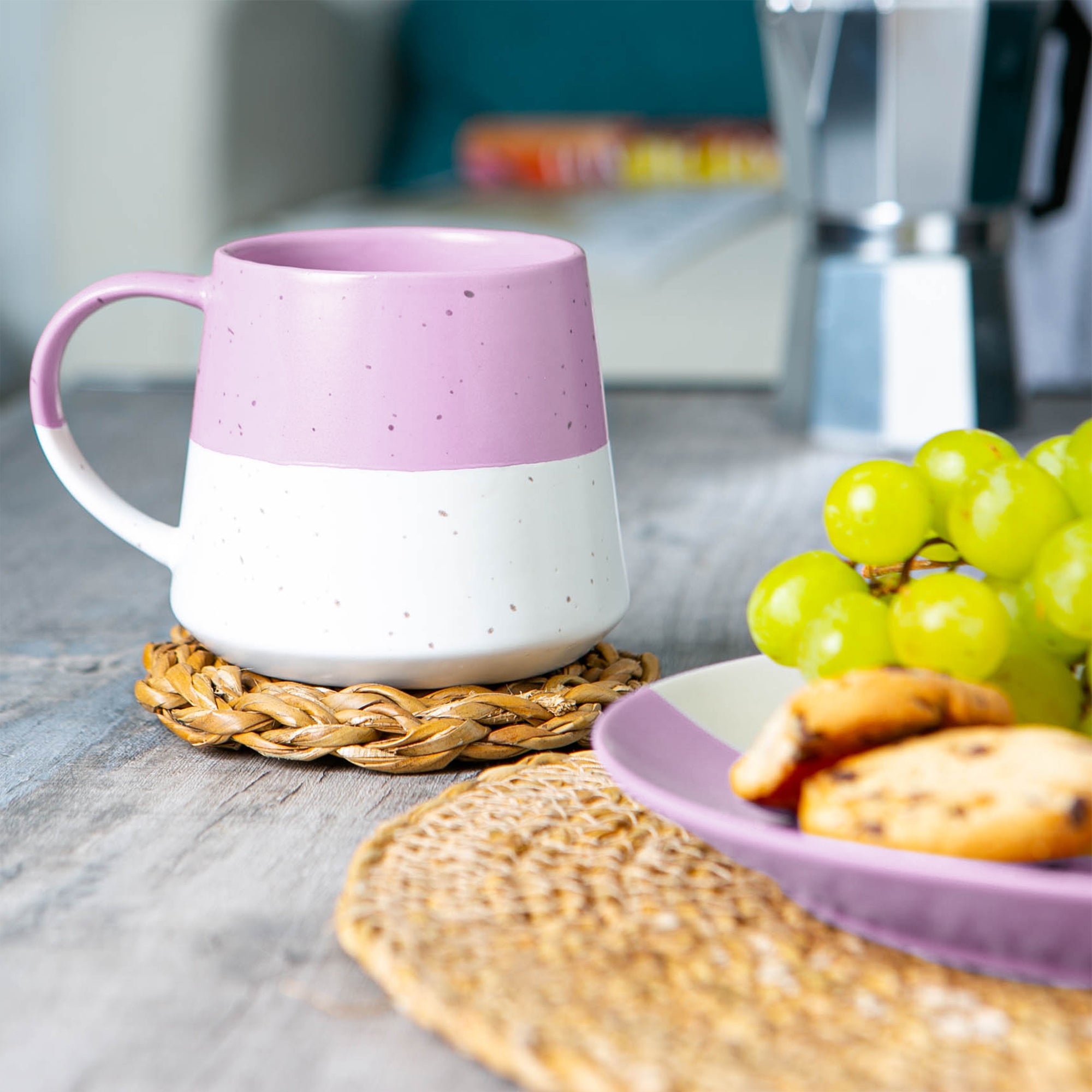 Colour Block Flecked Stoneware Belly Coffee Mug - 370ml - Lavender