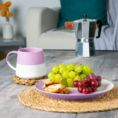 Colour Block Flecked Stoneware Belly Coffee Mug - 370ml - Lavender