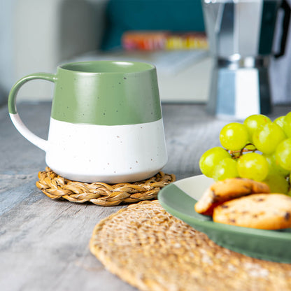 Colour Block Flecked Stoneware Belly Coffee Mug - 370ml - Sage