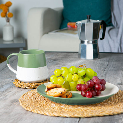 Colour Block Flecked Stoneware Belly Coffee Mug - 370ml - Sage