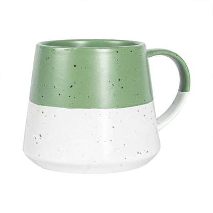 Colour Block Flecked Stoneware Belly Coffee Mug - 370ml - Sage