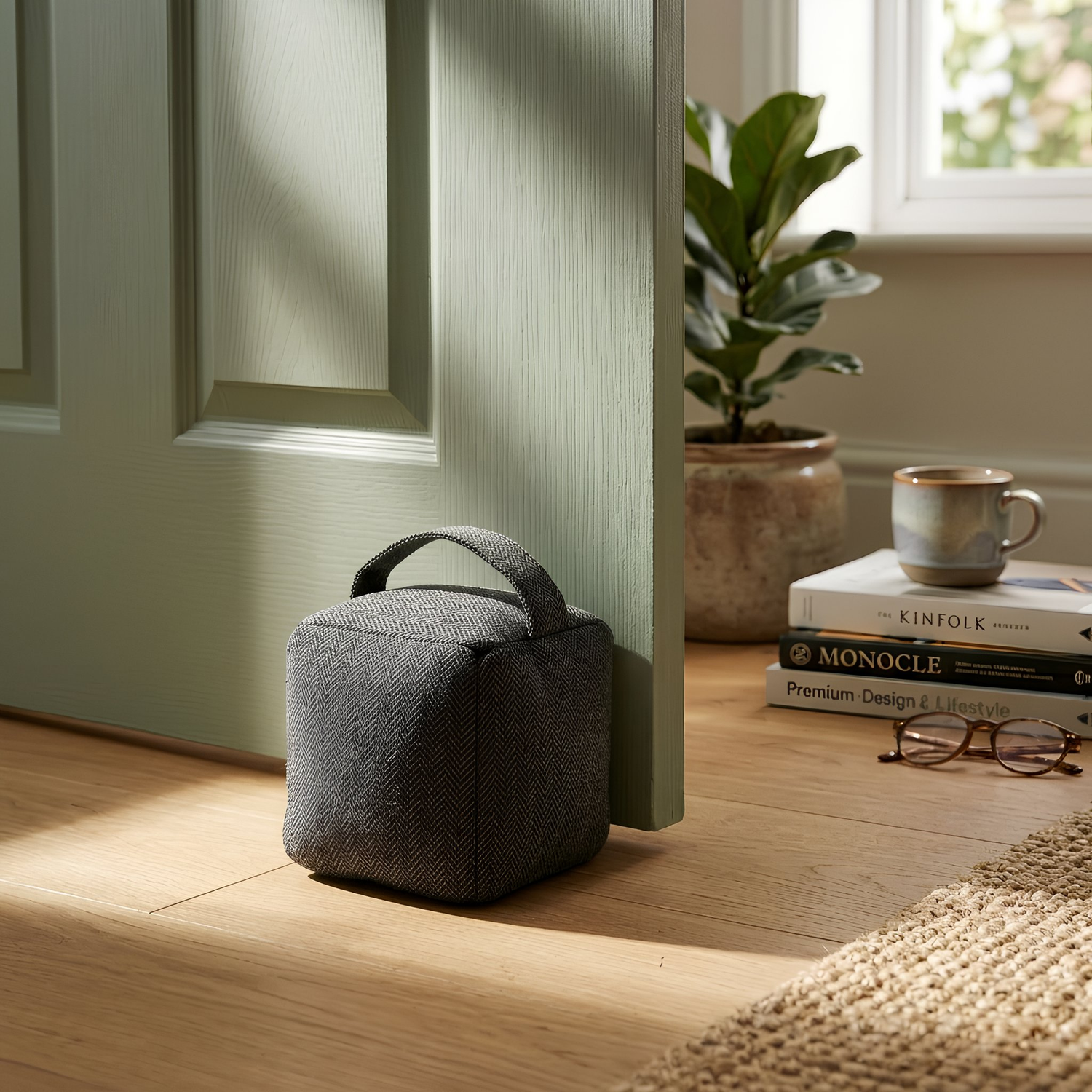 Nicola Spring Fabric Door Stopper - Grey Herringbone